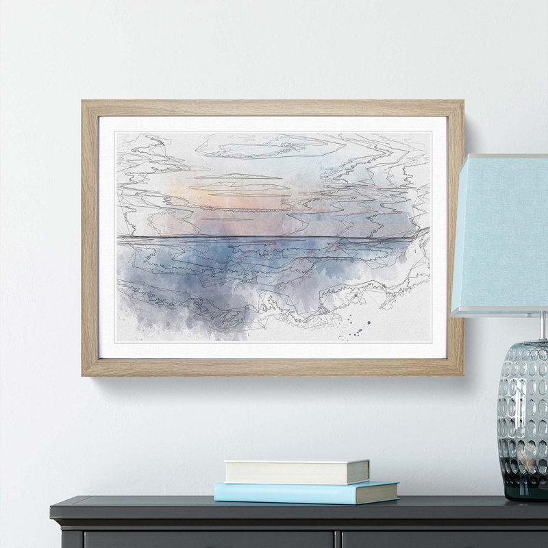 Ocean Wide in Abstract - Picture Frame Graphic Art Print, 62cm H x 87cm W x 2cm D, Oak Framed