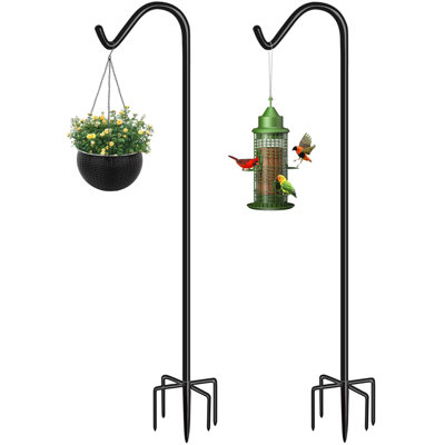 Crochet de berger pour mangeoires d'oiseaux pour l'extérieur, poteau de suspension à hauteur réglable de 76 pouces avec base à 5 branches, noir brillant (2 paquets)