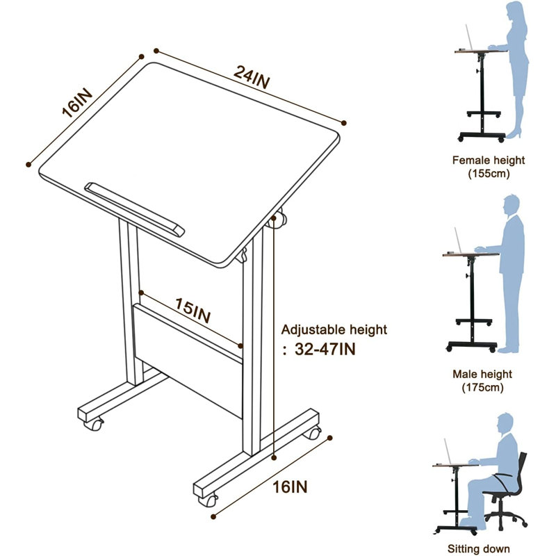 Misuzu Standing Desk, 47" H x 24" W x 16" D