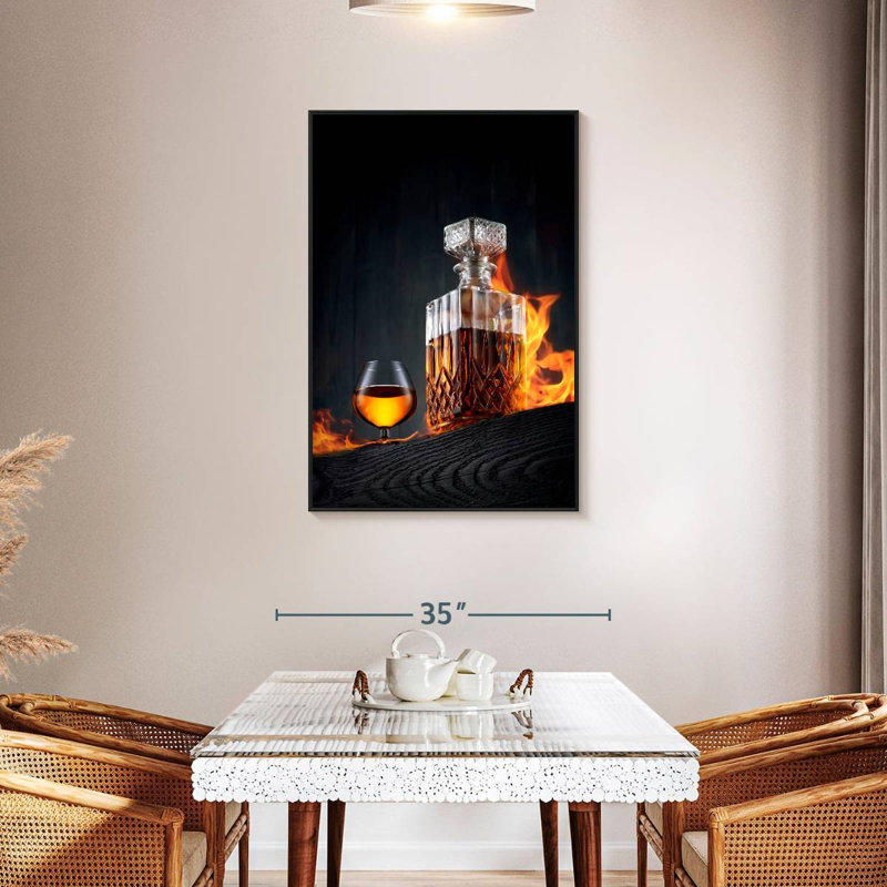 Carafe à whisky flamboyante, Cadre flottant noir, 29 po x 43 po