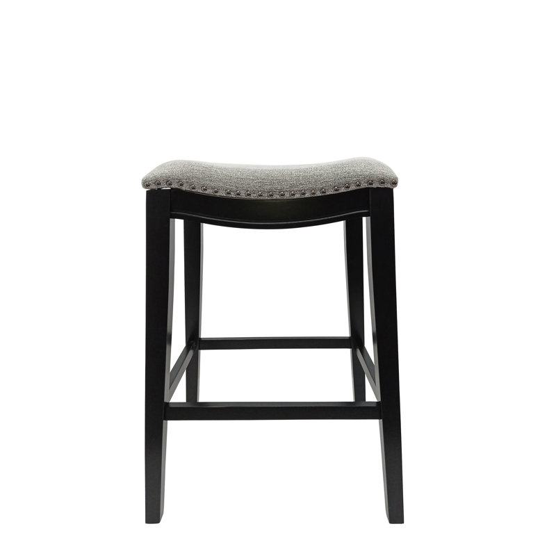 Elegant Black 25 Inch Saddle Counter Stool with Space-Saving Backless Design, Black, Counter Stool (24" Seat Height)