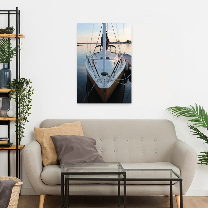 Docked I, art abstrait de paysage côtier, H 24 po x l 16 po