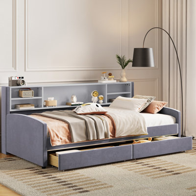 Upholstered Platform Bed with Storage and Drawers