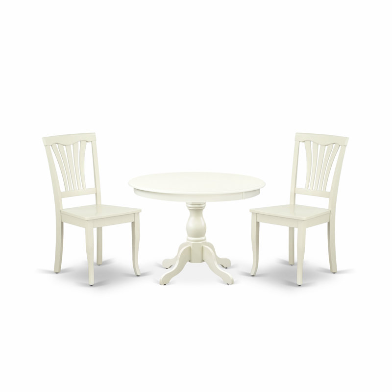 L'ensemble de meubles de salle à manger 3 pièces comprend une table de cuisine ronde avec piédestal et 2 chaises de salle à manger, lin blanc