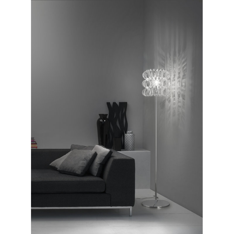 Ecos Striped 35 Floor Lamp, Glossy Chrome, Crystal Striped Glass