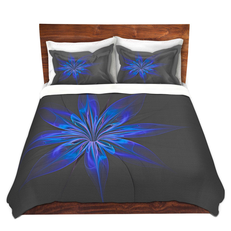 Ensemble de housse de couette Silk Flower, 1 housse de couette grand + 2 taies standards, Bleu