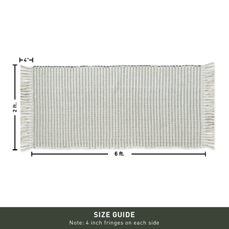 Tapis pour salle de bain en coton Annzley, Vert/Ivoire, Simple - L 72 po x l 24 po