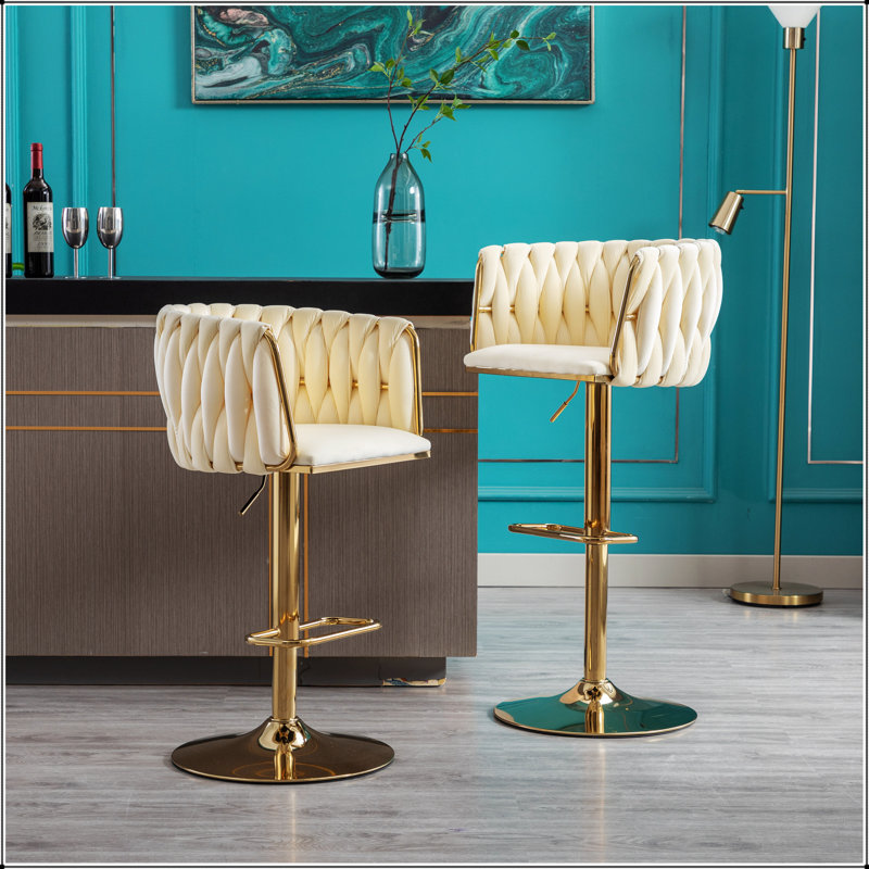Ensemble de 2 tabourets de bar, avec repose-pieds chromé et base pivotante réglable en hauteur