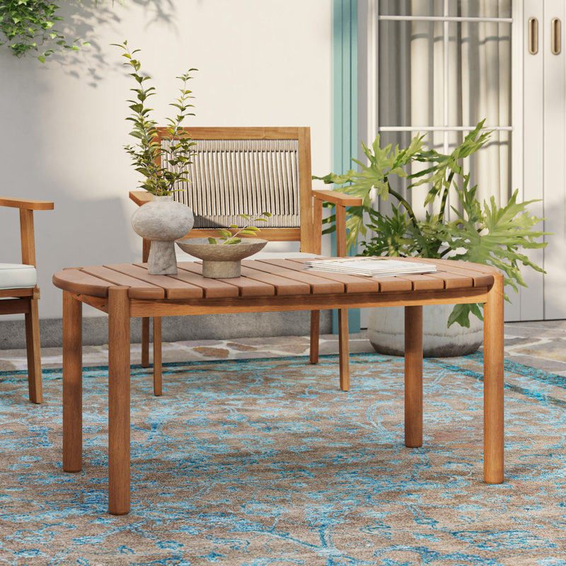 Natural Solid Wood 39-Inch Long Rounded Rectangle Outdoor Coffee Table