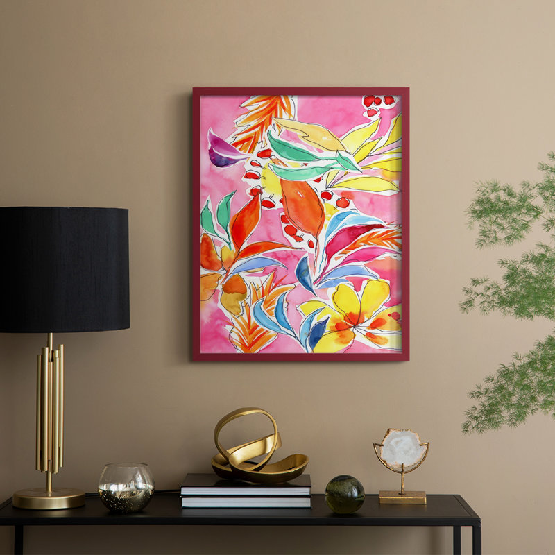 Manic Botanical II, reproduction encadrée - bois massif, H 15 po x l 12 po, Rouge