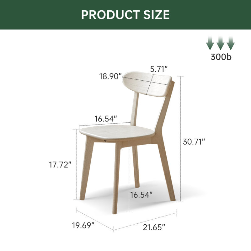MCM Solid Oak Dining Chairs, Side Chair with Curved Back, White Oak