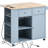 Grey Blue Kitchen Island With Power Outlet & Foldable Leaf, 5-Wheeled, Open Storage, Wine Holder For Home Cart Folding Leaf Assembly, Blue, 5 Wheels,-568209040-568209006