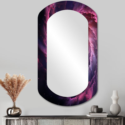 Dunleavy Abstract purple galaxy storm VI - Abstract Spirals Asymmetrical Decorative Mirror, Pink Cylinder Wall Mirror, Printed Metal Art
