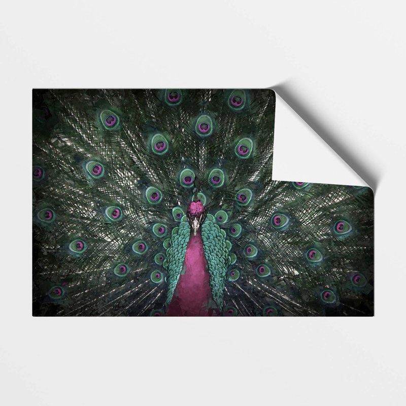 Mesmorising Pink & Green Peacock - Frameless Print, 59.4 cm H x 84.1 cm W