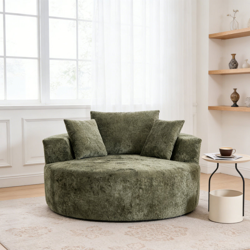 Fauteuil en chenille surdimensionné sans assemblage requis, Vert olive