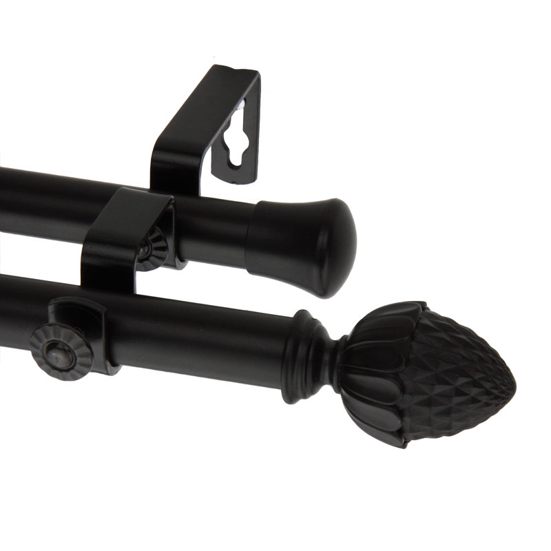 Ensemble de tringle à rideaux double et quincaillerie pour fenêtre d’angle Braithwaite, H 28 po x l 48 po, Noir