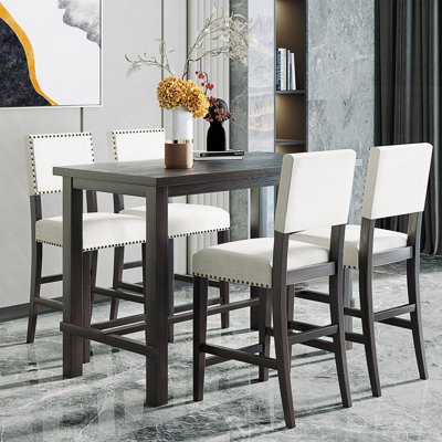 Ensemble de salle à manger 5 pièces à hauteur de comptoir, table élégante classique et 4 chaises espresso et beige