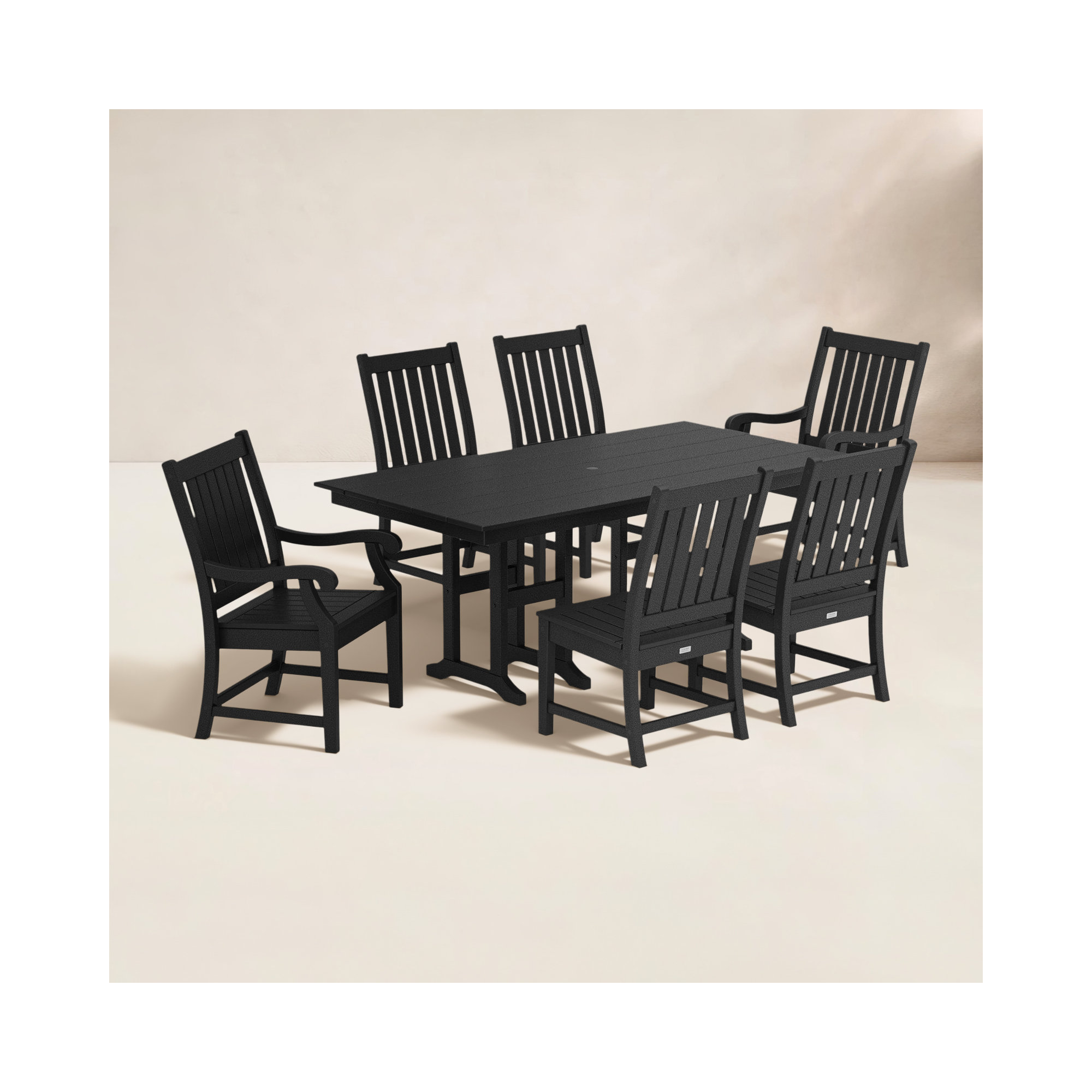 POLYWOOD x Birch Lane Verlyn 7-Piece Farmhouse Dining Set, Black