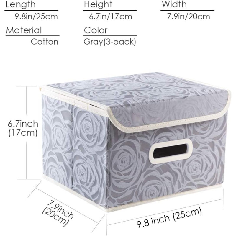 Boîtes de rangement empilables avec couvercles [paquet de 5] Bacs de rangement décoratifs en tissu, Gris