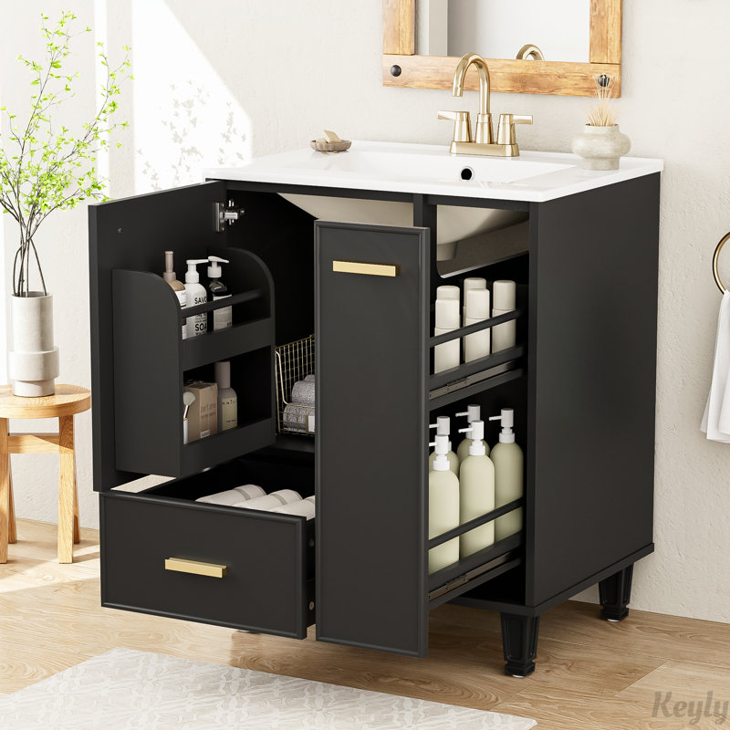 Meuble-lavabo 24 po avec lavabo, tablette de porte, Noir