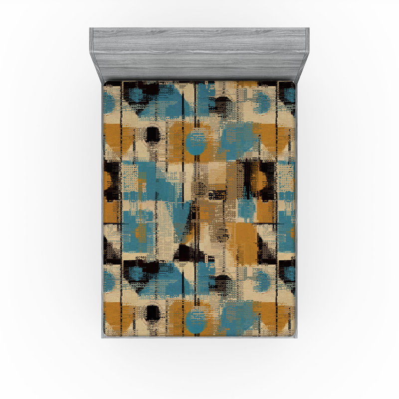 Drap-housse rustique Ambesonne, Jaune foncé, bleu mer / abstrait, Full Fitted Sheet