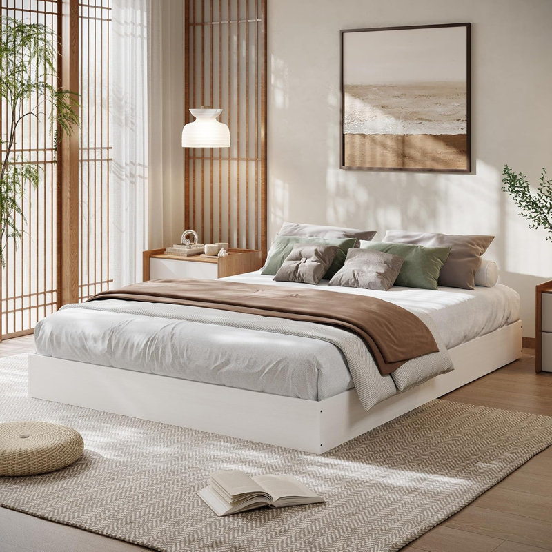 Lit plateforme Wood, Blanc, Grand lit