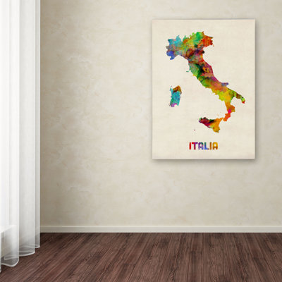 « italie map aquarelle » par michael tompsett, impression sur toile tendue