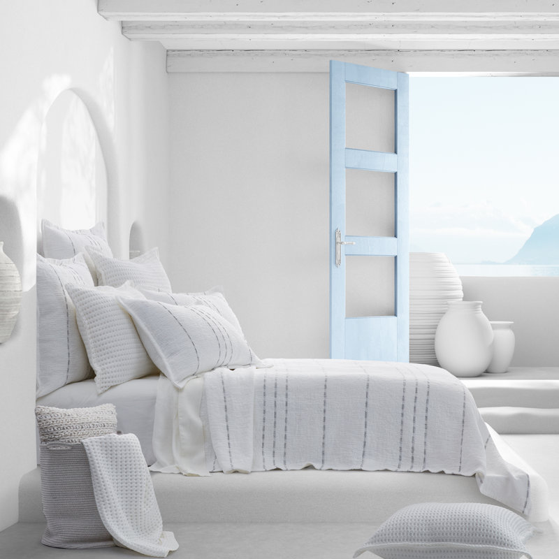 White and Gray Cotton Standard/Queen Pillow Sham