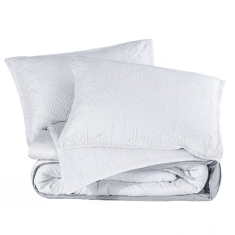 King Size White Cotton Geo Duvet Cover Set