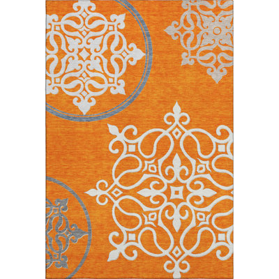 Premium Machine Washable Prisco Orange Rug