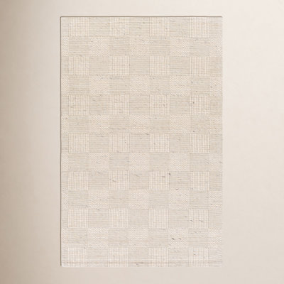 Becker Ivory Charcoal Hand-Woven Geometric Wool Rug
