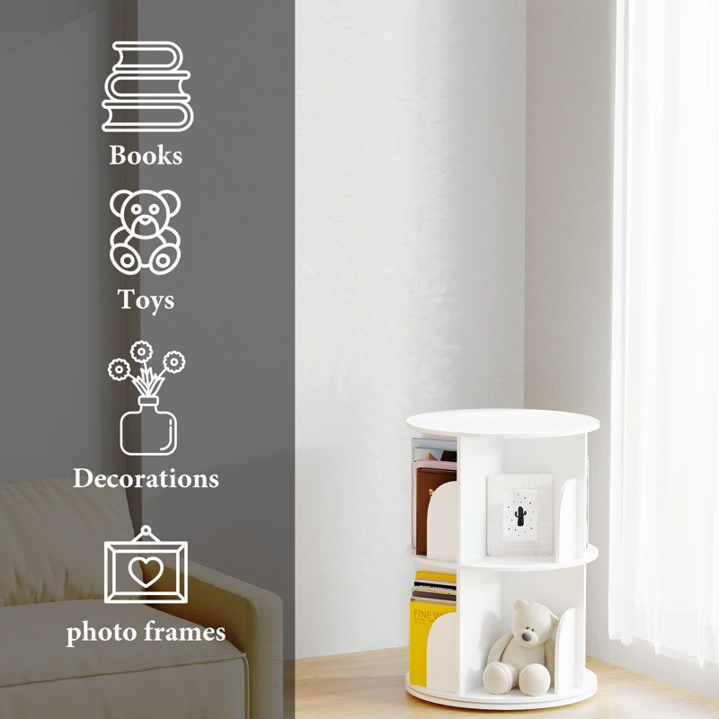 Rotating Bookshelf Tower, 360° Spinning Bookcase Lazy Susan, Revolving Round Carousel For Book Storage, Vertical Turning Spiral Corner Organizer