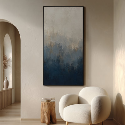 Très grande reproduction d'art sur toile - Horizon doux, paysage abstrait avec des tons de ciel mélangés en bleu beige et pêche chaleureuse, design minimaliste et calme pour le salon ou la chambre à coucher - «Assemblage requis du cadre (cadre non fini)»