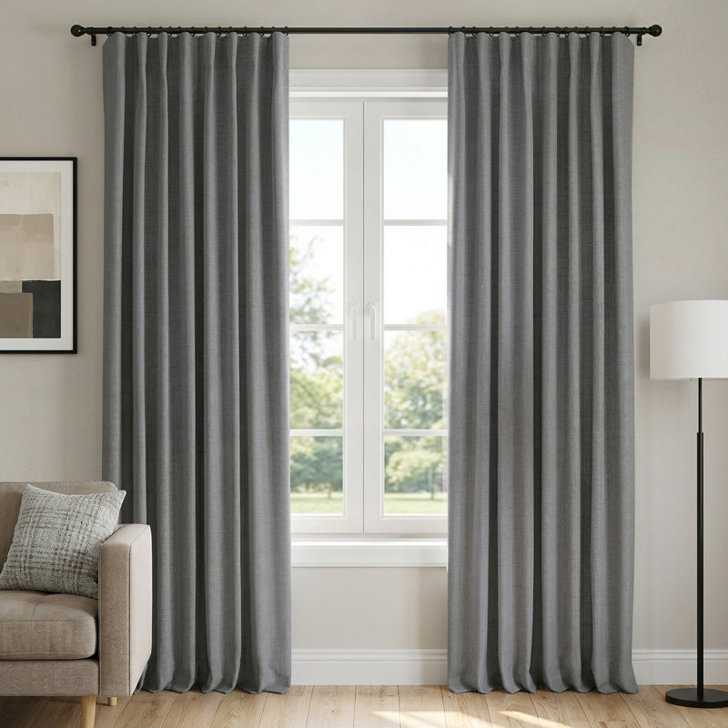 100% Blackout Curtains Linen Textured Solid Thermal Insulated Curtains & Drapes For Living Room Bedroom (50" Wide, Set Of 2)