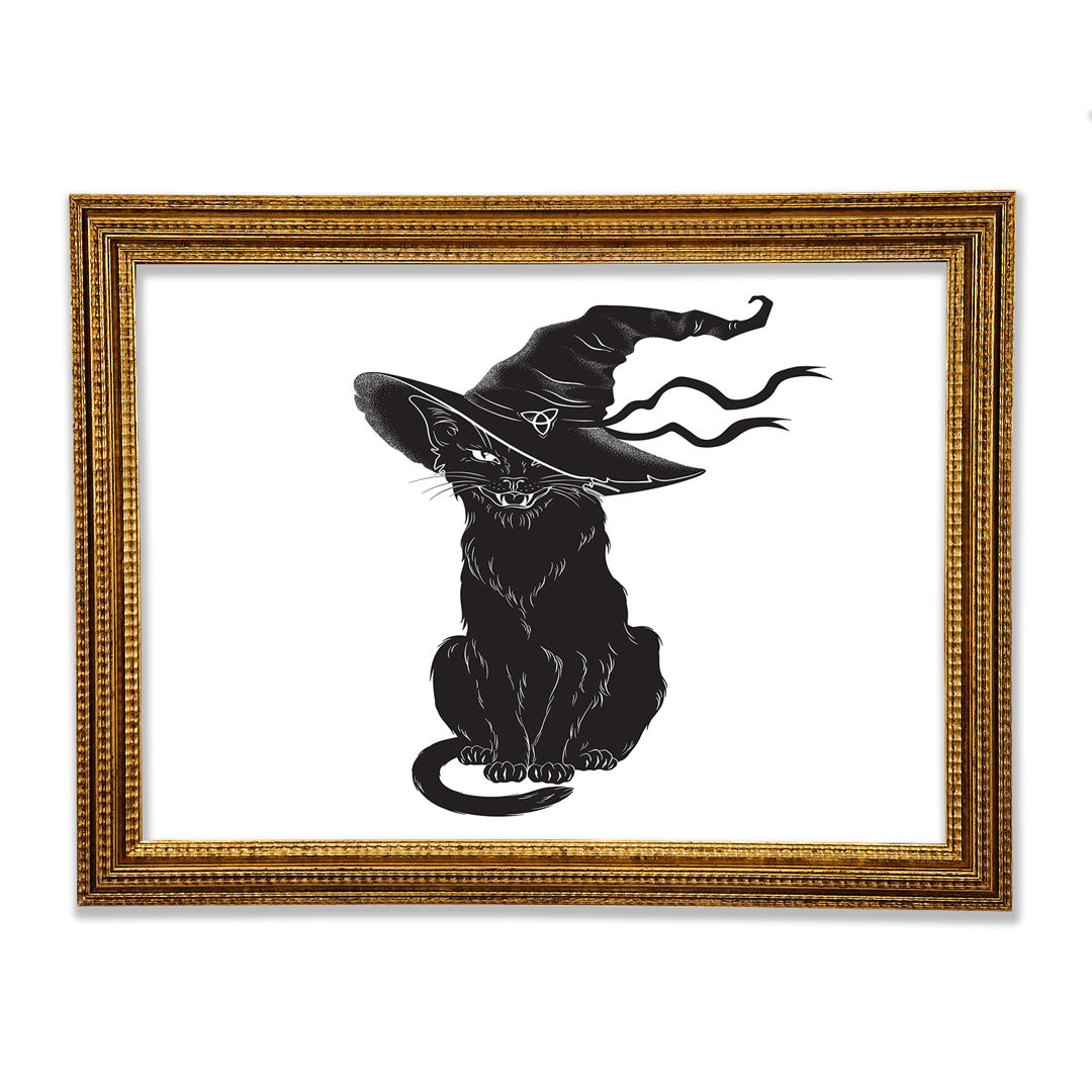 Gerahmtes Leinwandbild Black Cat Witches Hat