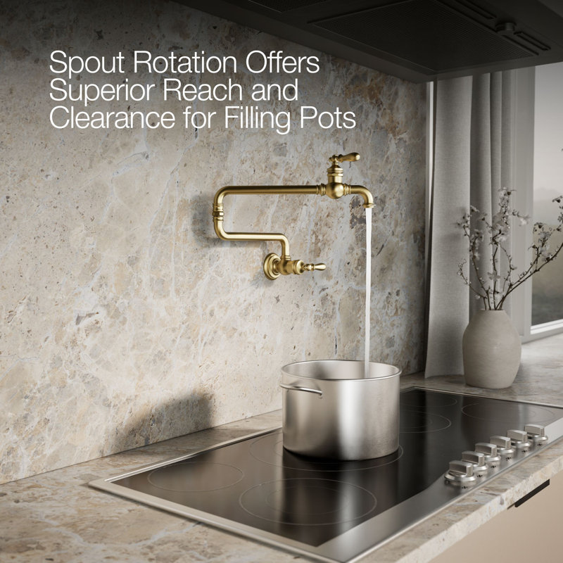 Artifacts® Single-Hole Wall-Mount Pot Filler, Brushed Brass