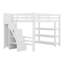 Lit mezzanine double avec escalier et tablettes de rangement, garde-robe intégré et lumières DEL blanches