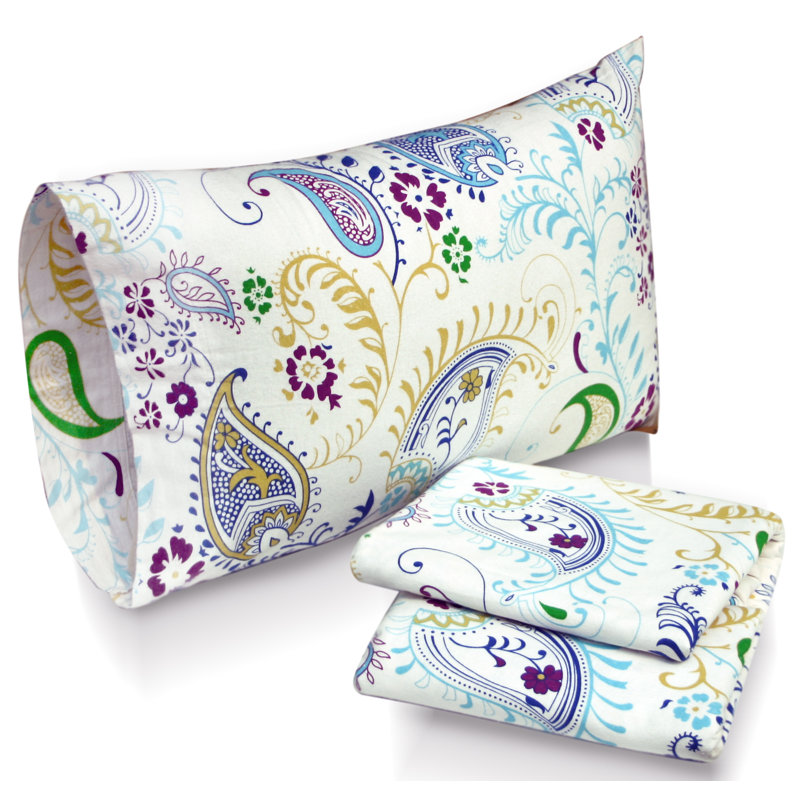 Flannel Paisley Sheet Set, King Sheet Set with 2 Pillowcases