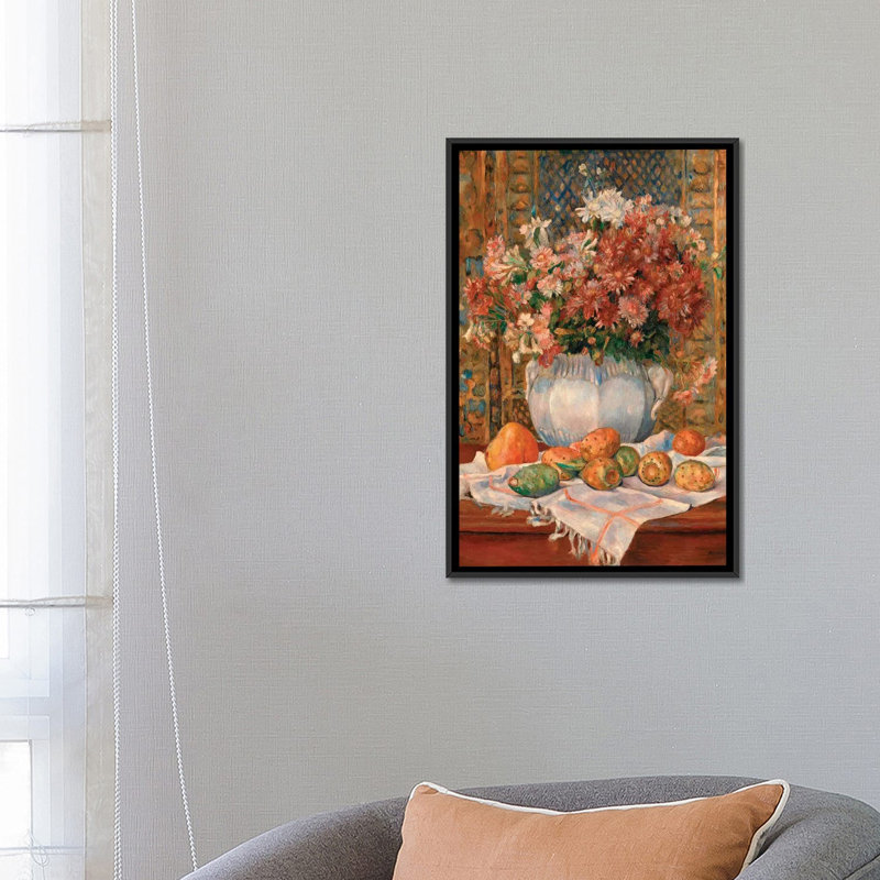 «Still Life with Flowers and Prickly Pears», reproduction sur toile, H 26 po x l 18 po x P 1,5 po, Toile encadrée noire