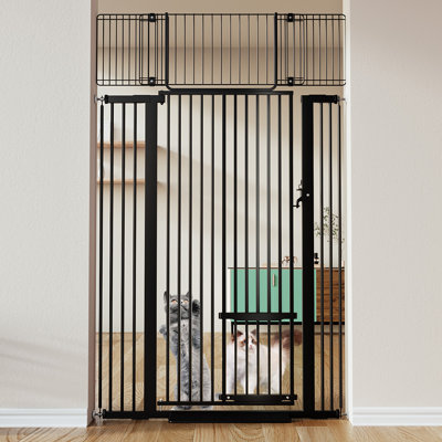 Elissia 71"" Extra Tall Cat Safety Gates, 29.5-40.6"" Extra Wide Heavy Duty Metal Pet Gates with Adjustable Cat Door, Pressure Mounted Baby Gates for Ca -  Tucker Murphy Pet™, C9542D2DC0284A5AB165CF93637221E8