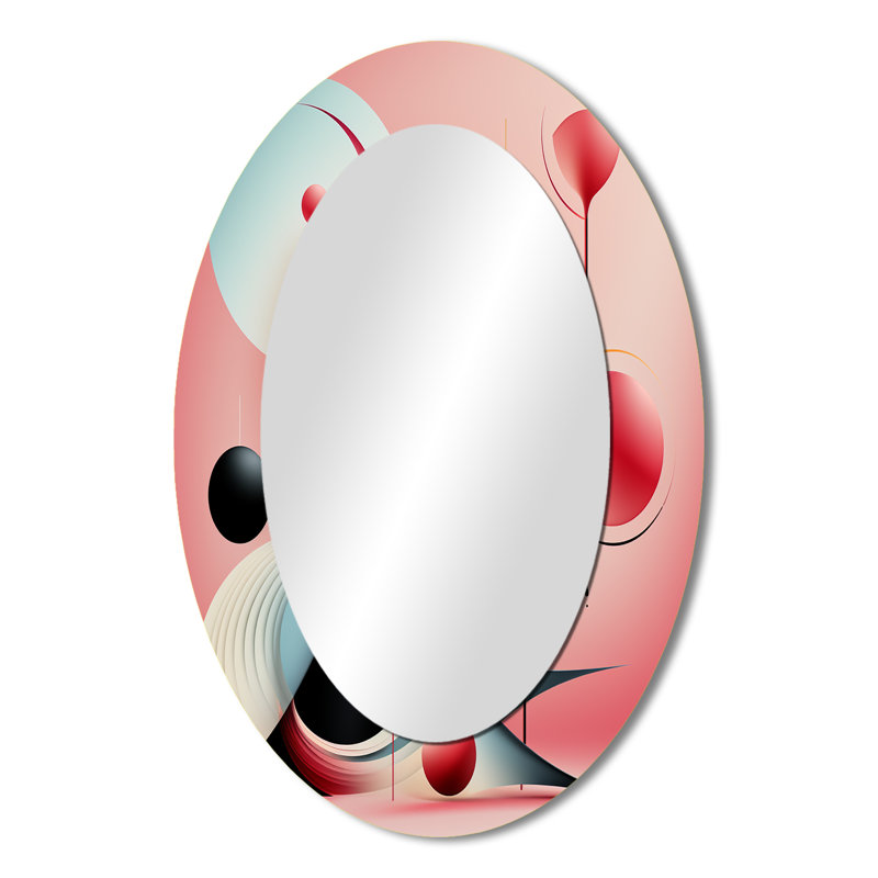 Happy Flowers of Rhythm In Pink And Blue - Modern Oval Wall Mirror, 36" x 24"