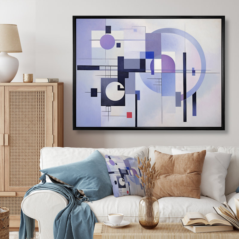 Impression sur toile, "Mauve suprématisme dynamique", H 12 po x l 20 po x P 1 po, Cadre flottant noir