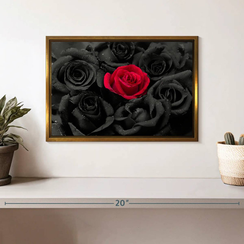 Red Rose Pop, Floating Frame Gold, 13" X 9"