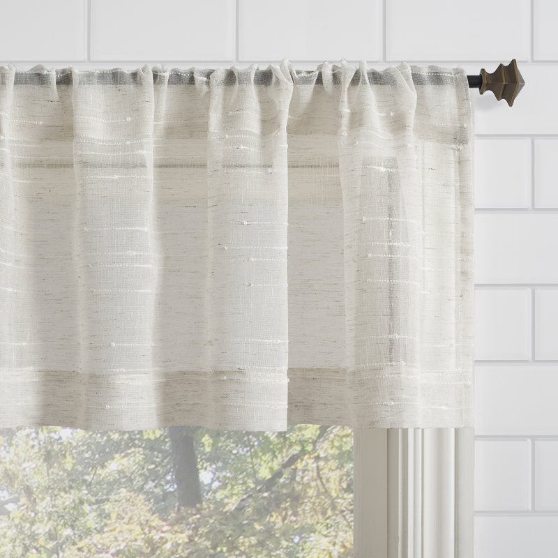 Linen Blend Sheer Stripe Rod Pocket Kitchen Curtain Pair