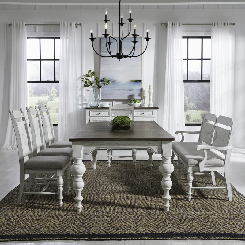 Chalita Rectangular Table Set, 6 Pieces: Table, Bench, 4 Chairs