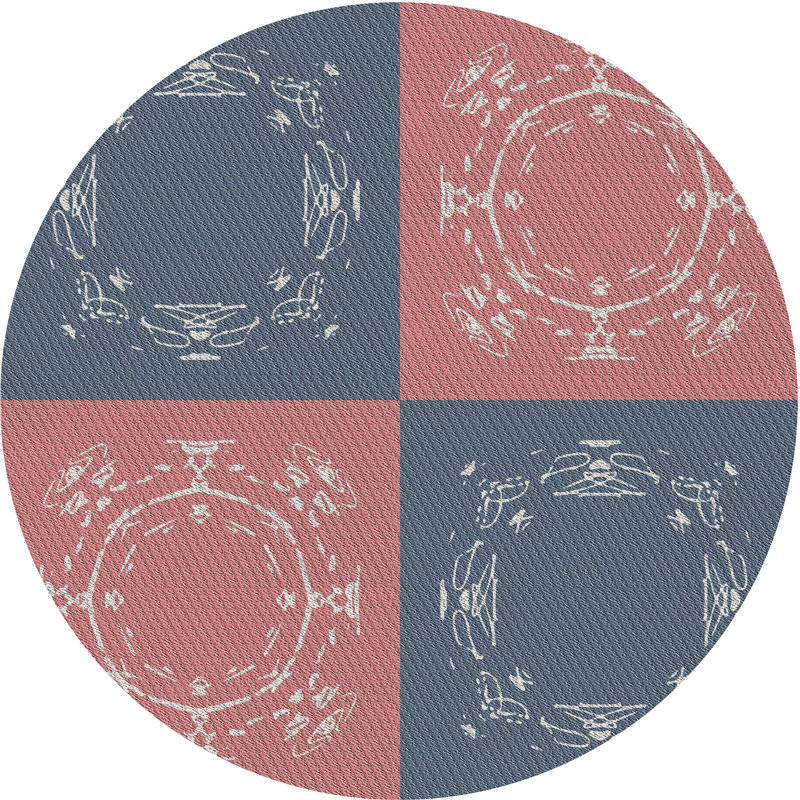 Tapis gris/zone rose à motifs, Rond 6 pi