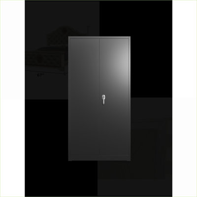 Armoires | Rangement verrouillable à 2 portes avec tablettes réglables, conception anti-basculement industrielle, pour l'école de garage à domicile | Noir | Bureau