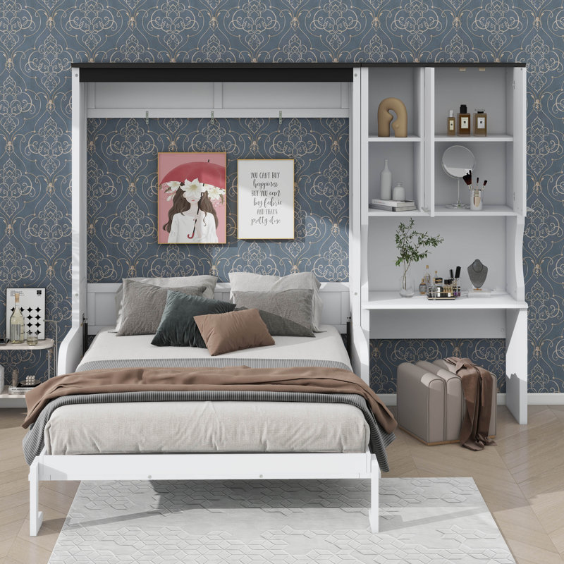 Canapé-lit, bureau et armoire de rangement pleine grandeur multifonctionnels, Lit double