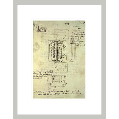 Croquis de la fosse de coulée pour le cheval Sforza vu de dessus et le côté suivant. «149r from the Codex Madrid I» par Leonardo da Vinci, impression giclée encadrée