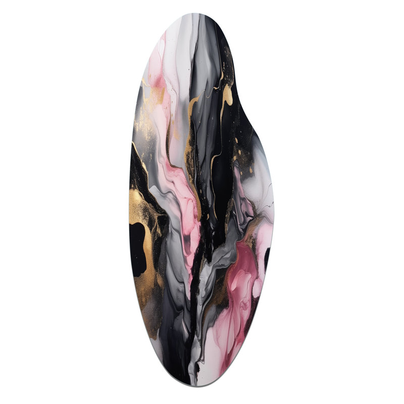 Black Gold Marble Splash II - Asymmetrical Abstract Marble Metal Wall Decor, Curved Metal Wall Sculpture Print